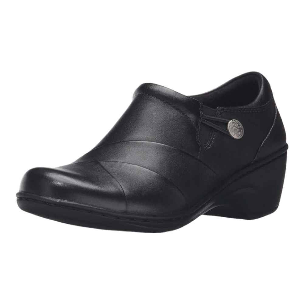 NWT Clarks Black Leather Slip on Side Zip Loafer Shoe Size 11 Wide